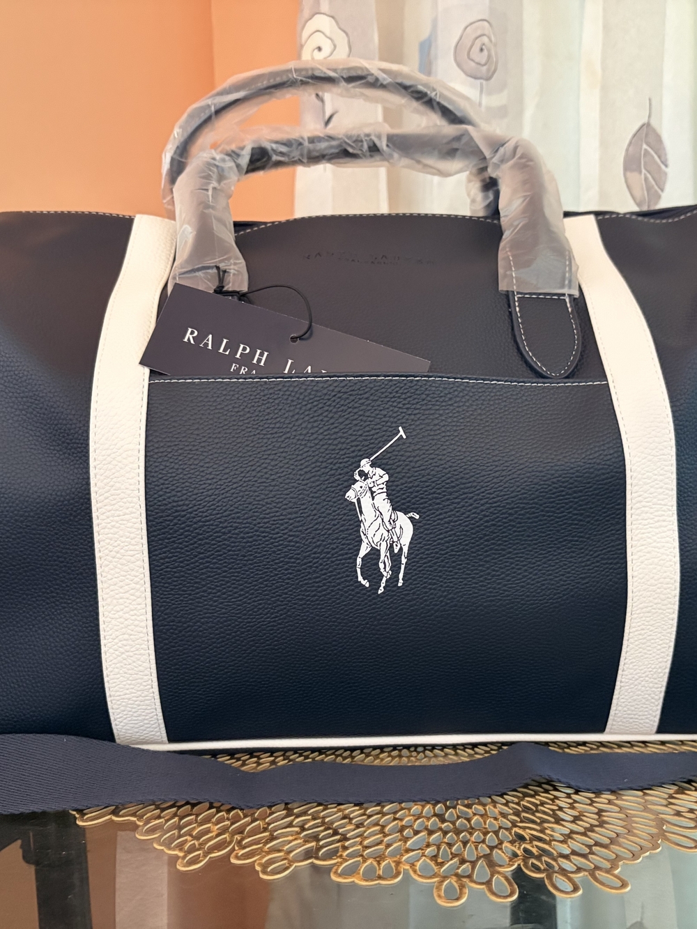 Ralph Lauren Navy & White Polo Logo Duffel Bag